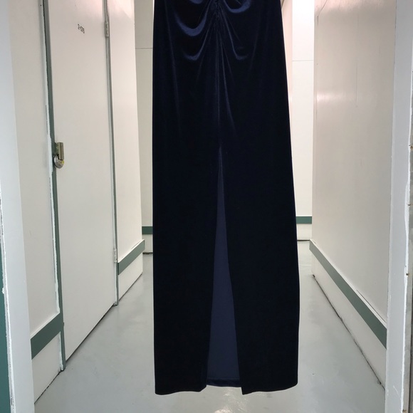 X by Xscape Dress Deep Blue Velvety Ruching Back with Long Slit size 14 - Picture 8 of 16